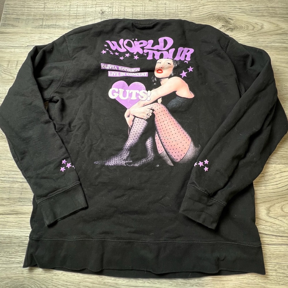 Olivia Rodrigo Sweatshirt Womens XL Black GUTS World Tour Graphic Music Merch